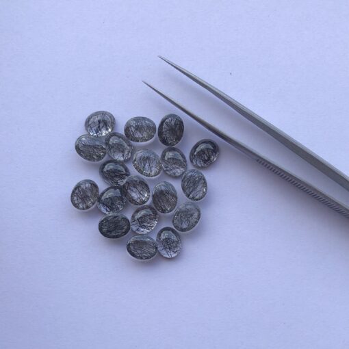 6x8mm Natural Black Rutile Smooth Oval Cabochon