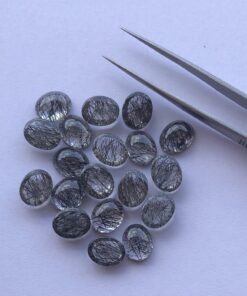 7x9mm Natural Black Rutile Smooth Oval Cabochon