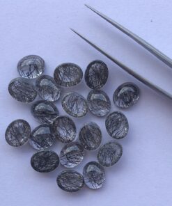 10x14mm Natural Black Rutile Smooth Oval Cabochon