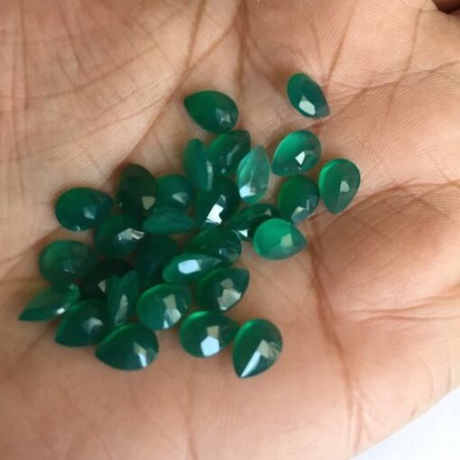 8x6mm Natural Green Onyx Faceted Pear Cut Gemstone