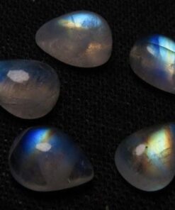 12x10mm Natural Rainbow Moonstone Smooth Pear Cabochon