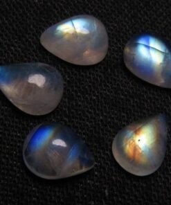 14x10mm Natural Rainbow Moonstone Smooth Pear Cabochon