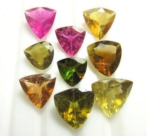 Natural Multi Tourmaline Faceted Trillion Cut Gemstone