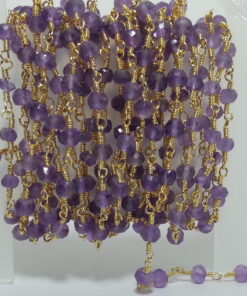 Amethyst Beads Gold Plated Rosary Chain