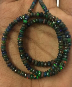 Shop Natural Black Ethiopian Opal Faceted Rondelle Beads