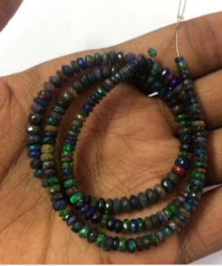 Shop Natural Black Ethiopian Opal Faceted Rondelle Beads