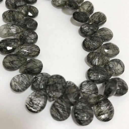 Shop Natural Black Rutile Faceted Pear Beads Strand