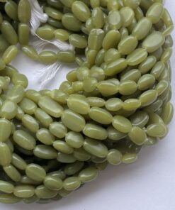 Natural Green Serpentine Smooth Oval Beads Strand