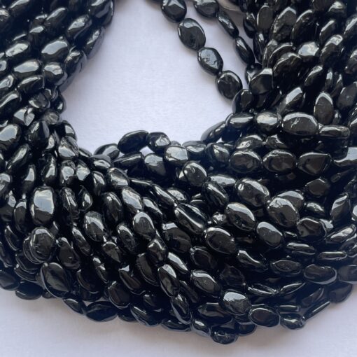 Natural Black Spinel Smooth Oval Beads Strand