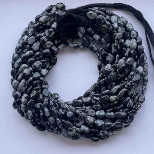 Natural Snowflake Obsidian Smooth Oval Beads Strand