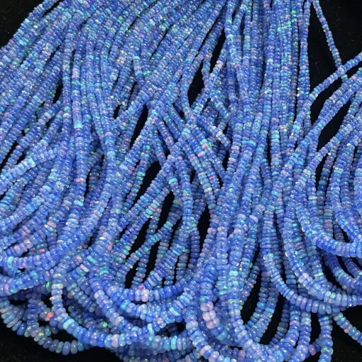 Natural Tanzanite Blue Ethiopian Opal Smooth Rondelle Beads Strand