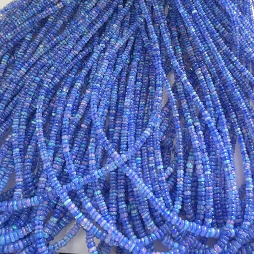 Natural Tanzanite Blue Ethiopian Opal Smooth Rondelle Beads Strand