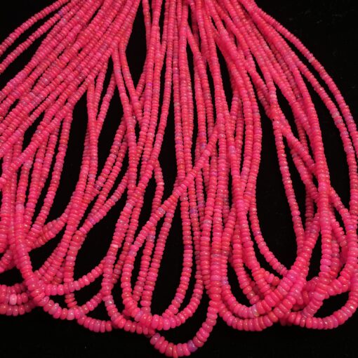 Natural Hot Neon Pink Ethiopian Opal Smooth Rondelle Beads Strand