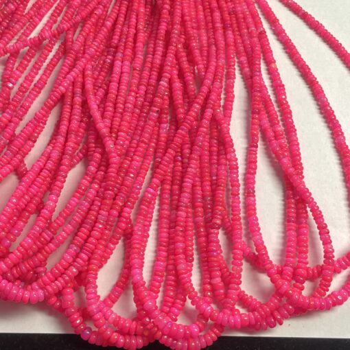 Natural Hot Neon Pink Ethiopian Opal Smooth Rondelle Beads Strand