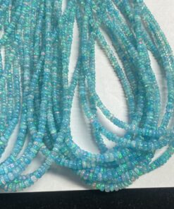 Natural Aquamarine Blue Ethiopian Opal Smooth Rondelle Beads Strand