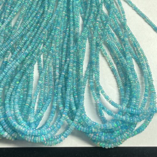 Natural Aquamarine Blue Ethiopian Opal Smooth Rondelle Beads Strand