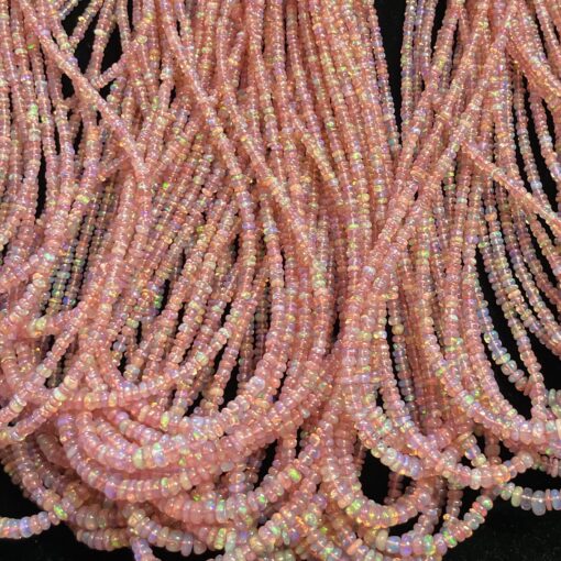 Natural Rose Pink Ethiopian Opal Smooth Rondelle Beads Strand