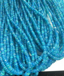 Natural Paraiba Blue Ethiopian Opal Smooth Rondelle Beads Strand