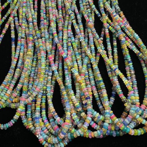 Natural Disco Multi Ethiopian Opal Smooth Rondelle Beads Strand