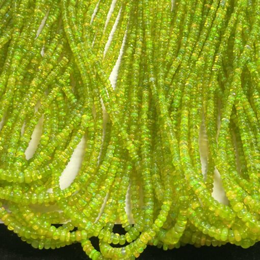 Natural Peridot Parrot Green Ethiopian Opal Smooth Rondelle Beads Strand Neon