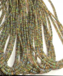 Natural Labradorite Gray Ethiopian Opal Smooth Rondelle Beads Strand