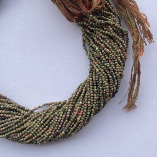 2mm Natural Micro Unakite Stone Faceted Beads Strand