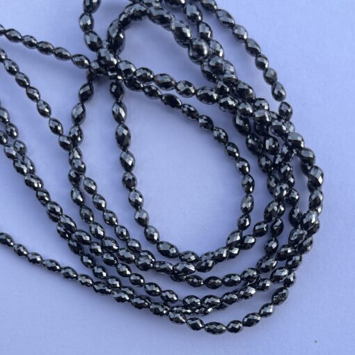 Shop 4mm 6mm Natural Black Diamond Faceted Oval Barrel Beads Strand