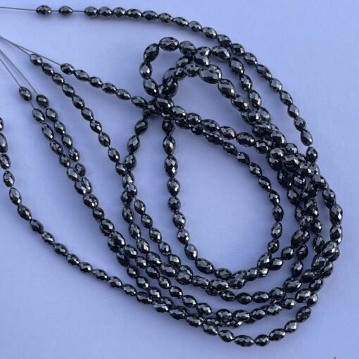 Shop 4mm 6mm Natural Black Diamond Faceted Oval Barrel Beads Strand