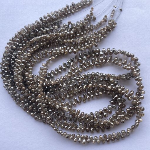 Shop 3mm 5mm Natural Brown Champagne Color Diamond Faceted Drops Briolette Beads Strand