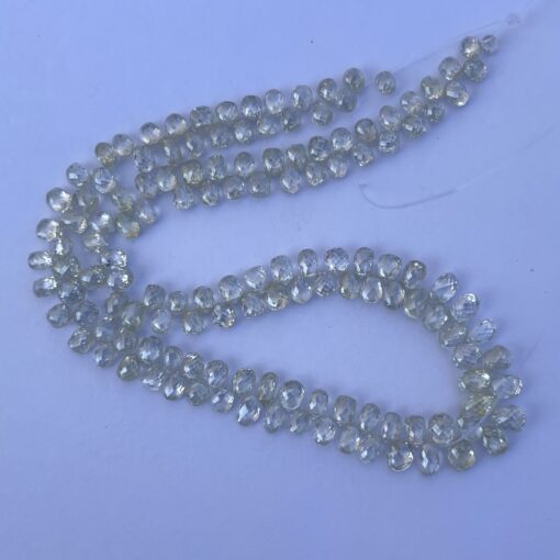 Shop 4mm 6mm Natural White Color Diamond Faceted Drops Briolette Beads Strand